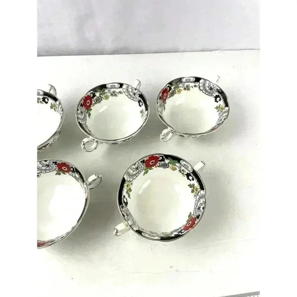 VTG Set of 5 Swansea Soup Dish Bowl Floral Pattern Bone China Canton Gold Trim - Picture 5 of 12